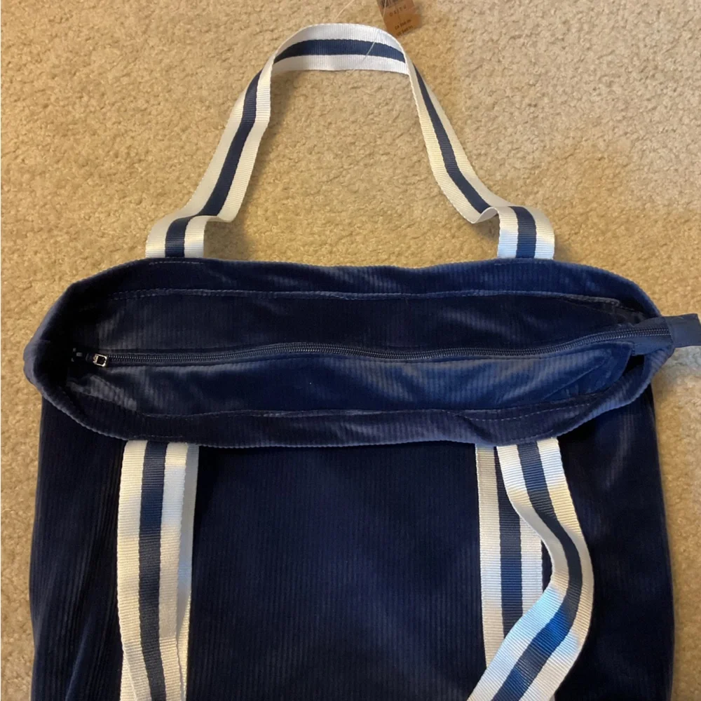 PINK VS Navy Blue Soft Velour Ribbed Shoulder Bag (NWT)& PINK Nation Knit Beanie - Picture 5 of 12